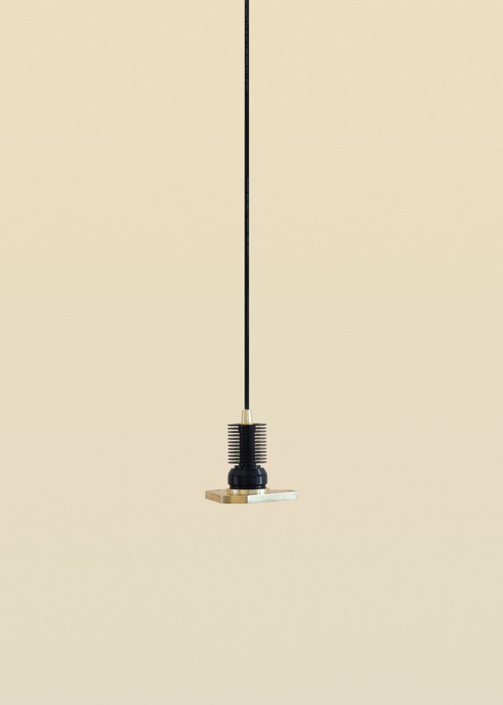Architectural pendant light: Black & brass allure, Nicolo Taliani's design adds drama and style effortlessly.